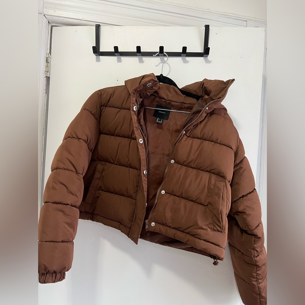 Brown Cropped Puffer Jacket